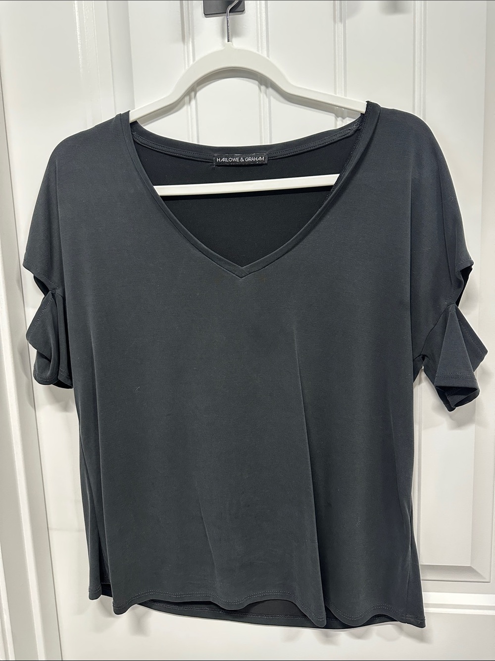 Harlowe & Graham Charcoal V-Neck Short Sleeve Top